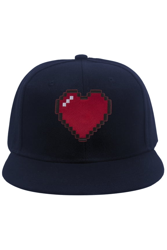 Top Headwear 80s Video Game Pixelated Heart Patch Snapback Cap - Navy