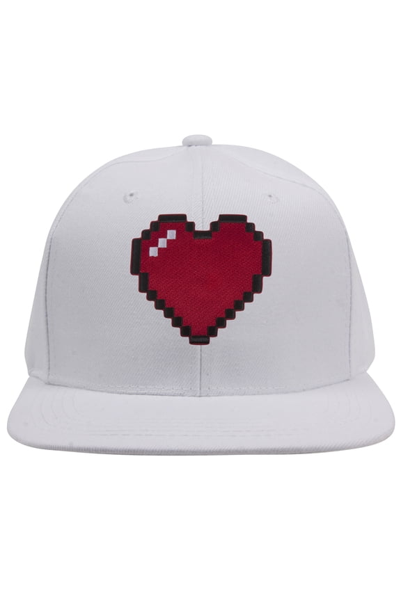 Top Headwear 80s Video Game Pixelated Heart Patch Snapback Cap - White