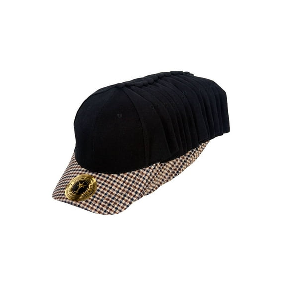 Top Headwear Adjustable Structured Plaid Bill Hat 12 LOT - Black/Khaki