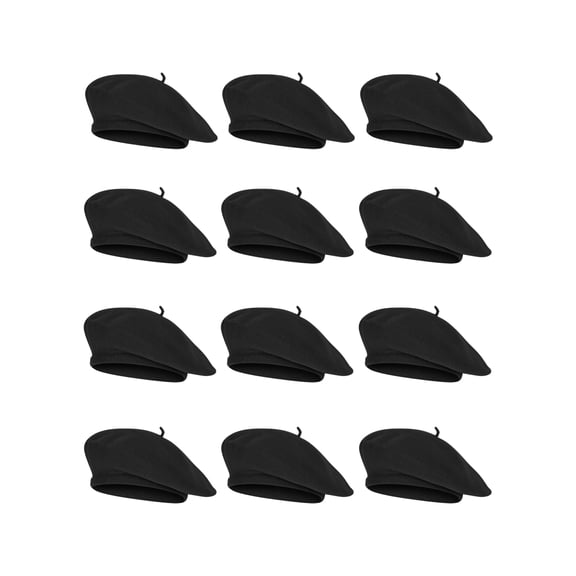 Top Headwear Adult Solid Color 12 Piece Wool French Bohemian Beret - Black
