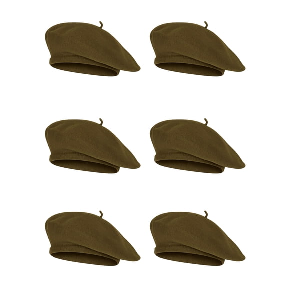 Top Headwear Adult Solid Color 6 Piece Wool French Bohemian Beret - Olive