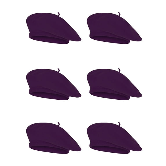 Top Headwear Adult Solid Color 6 Piece Wool French Bohemian Beret - Purple