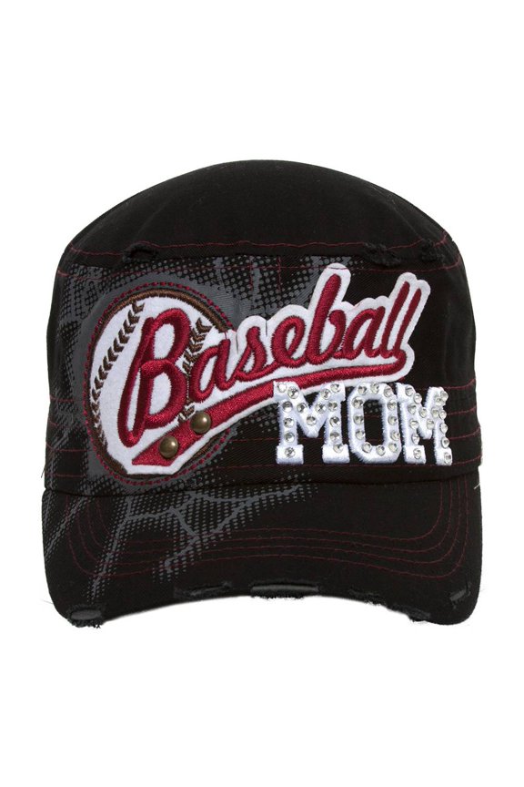 Top Headwear Baseball Mom Distressed Adjustable Cadet Cap - Black