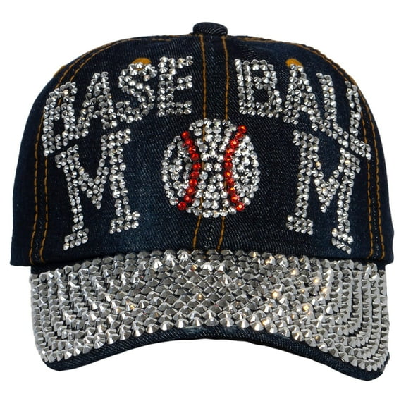 Top Headwear Basketball Mom Rhinestone Hat - Women's Shiny Bling Sports Mom Denim Cap, Silver Ball