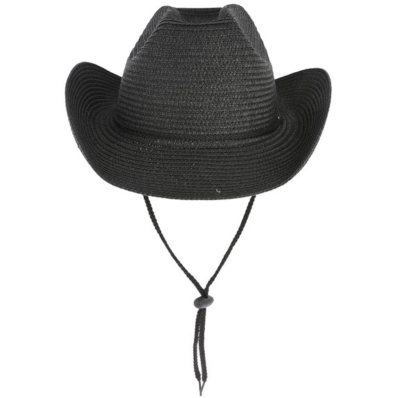 Top Headwear Belted Western Paper Braid Cowboy Hat w/ Adjustable Strap - Black