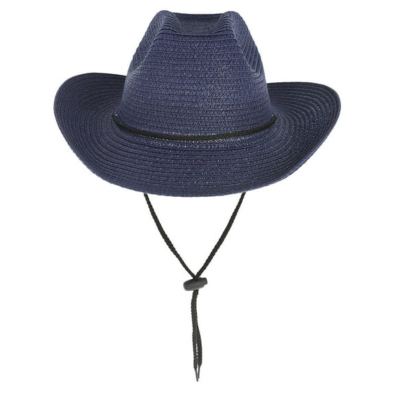 Top Headwear Belted Western Paper Braid Cowboy Hat w/ Adjustable Strap - Navy