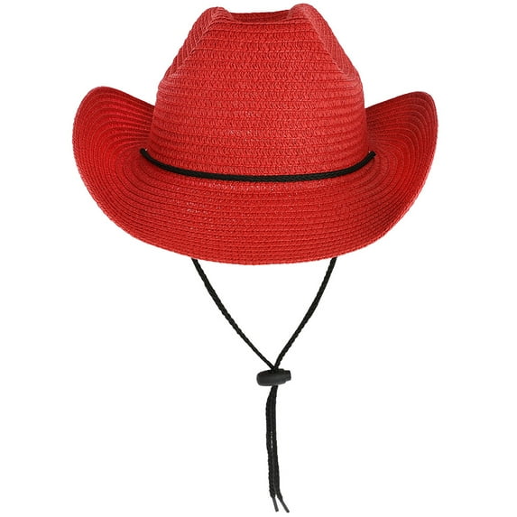 Top Headwear Belted Western Paper Braid Cowboy Hat w/ Adjustable Strap - Red