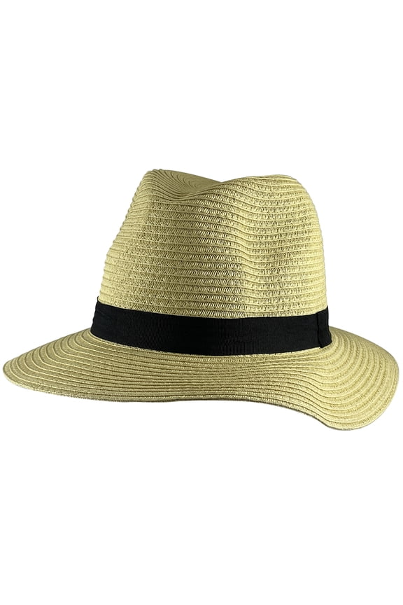 Top Headwear Black Band Summer Straw Sun Hat - Natural