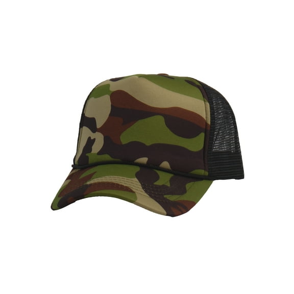Top Headwear Blank Trucker Hat - Mens Trucker Hats Foam Mesh Snapback Camo/Black