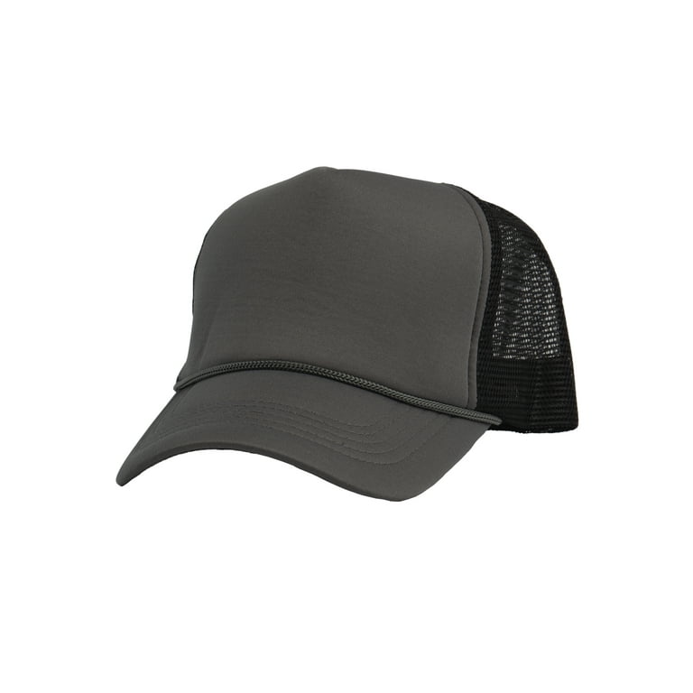 Top Headwear Blank Trucker Hat - Mens Trucker Hats Foam Mesh Snapback Dark Grey/Black