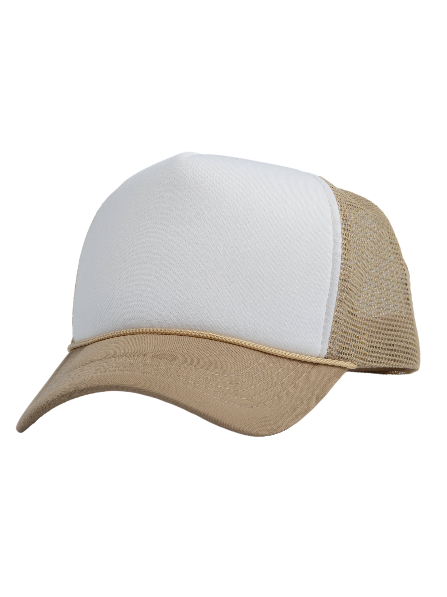 Top Headwear Blank Trucker Hat - Mens Trucker Hats Foam Mesh Snapback  White/Beige 