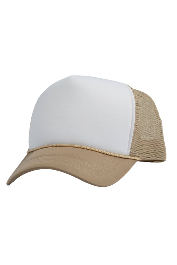 Top Headwear Blank Trucker Hat - Mens Trucker Hats Foam Mesh Snapback White/Beige