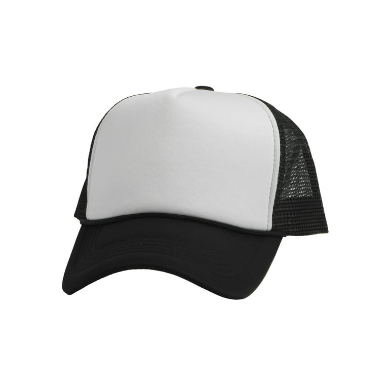 Top Headwear Blank Trucker Hat - Mens Trucker Hats Foam Mesh Snapback  White/Black