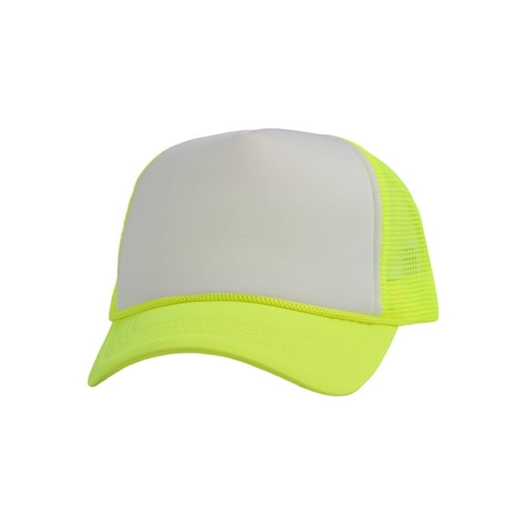 Top Headwear Blank Trucker Hat - Mens Trucker Hats Foam Mesh Snapback White/Neon Yellow