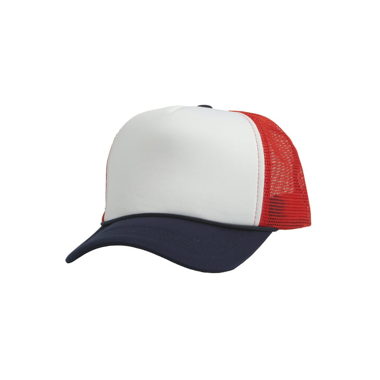 Top Headwear Blank Trucker Hat - Mens Trucker Hats Foam Mesh Snapback  White/Red/Navy