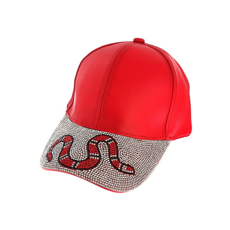 Top Headwear Bling Rhinestone Jeweled Hat Womens Faux Leather Coral Snake Baseball Cap Red Walmart