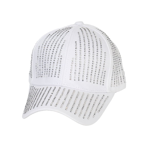 Top Headwear Bling Rhinestone Studded Cotton Baseball Cap - White