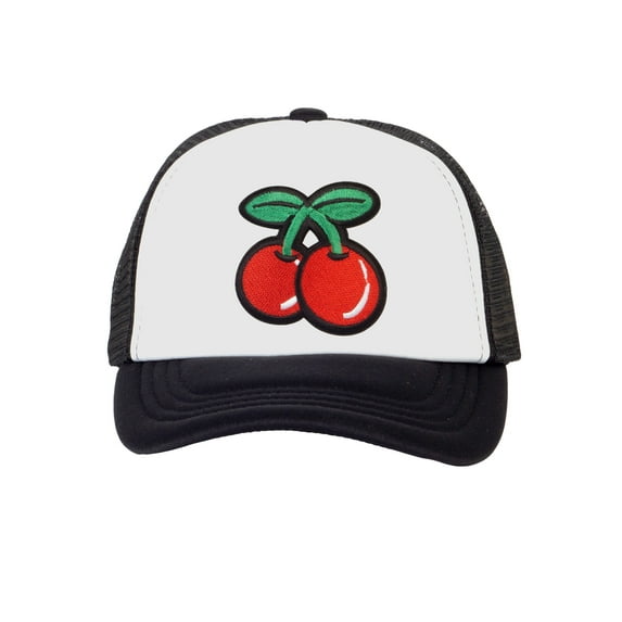 Top Headwear Boys Girls Red Cherry Hat - Youth Snapback Trucker Cap, Black/White