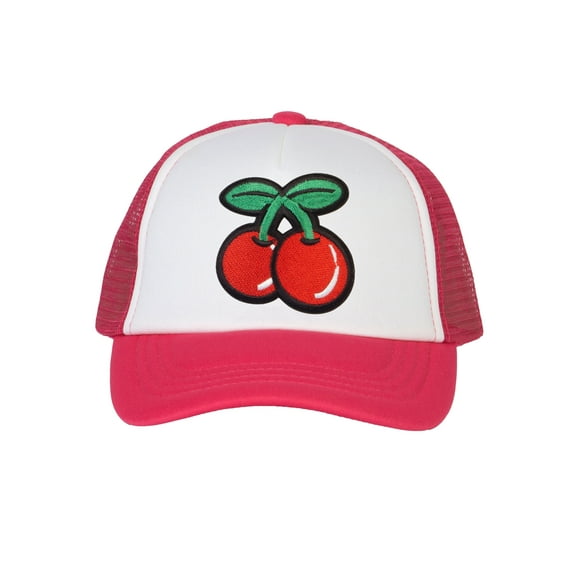 Top Headwear Boys Girls Red Cherry Hat - Youth Snapback Trucker Cap, Pink/White
