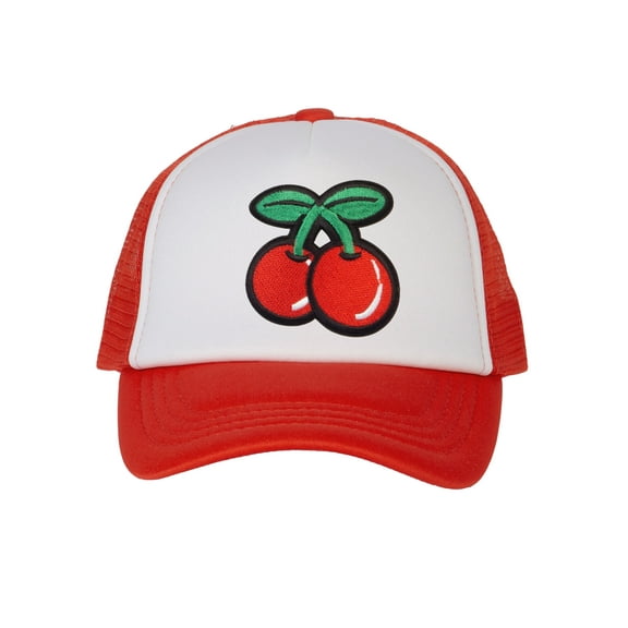 Top Headwear Boys Girls Red Cherry Hat - Youth Snapback Trucker Cap, Red/White