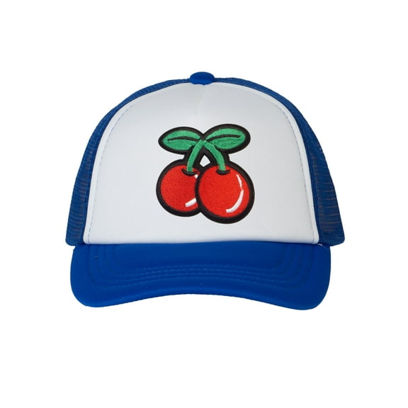 Top Headwear Boys Girls Red Cherry Hat - Youth Snapback Trucker Cap, Royal/White