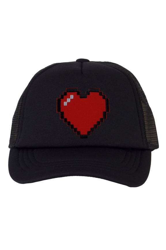 Top Headwear Boys Girls Retro Heart Hat - Youth Retro 8 Bit Pixelated Gamer Snapback Trucker Cap, Black