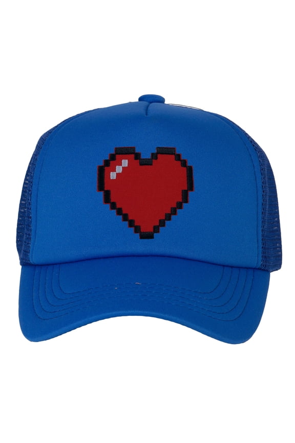 Top Headwear Boys Girls Retro Heart Hat - Youth Retro 8 Bit Pixelated Gamer Snapback Trucker Cap, Royal
