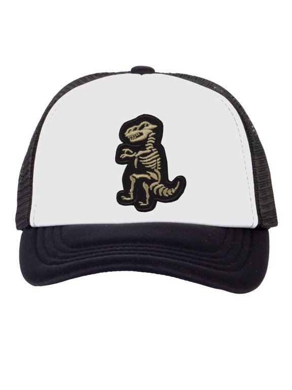 Top Headwear Boys Girls T-Rex Dinosaur Hat - Youth Dino Skeleton Snapback Trucker Cap, Black/White