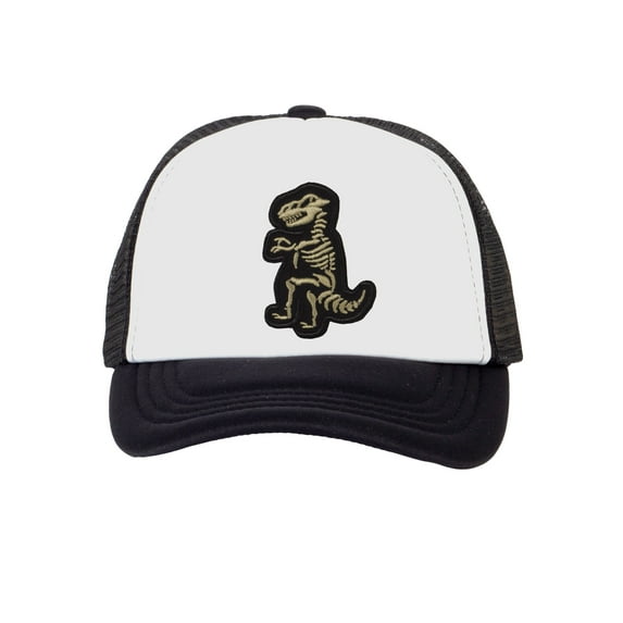 Top Headwear Boys Girls T-Rex Dinosaur Hat - Youth Dino Skeleton Snapback Trucker Cap, Black/White