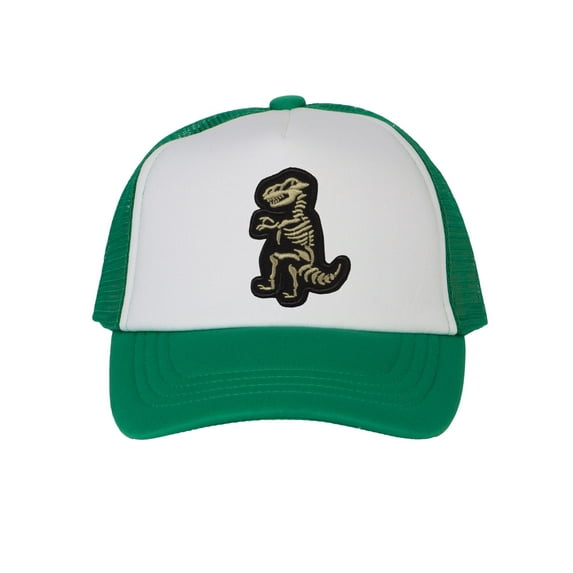 Top Headwear Boys Girls T-Rex Dinosaur Hat - Youth Dino Skeleton Snapback Trucker Cap, Green/White