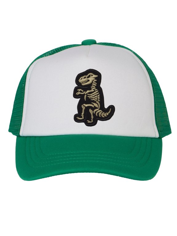 Top Headwear Boys Girls T-Rex Dinosaur Hat - Youth Dino Skeleton Snapback Trucker Cap, Green/White