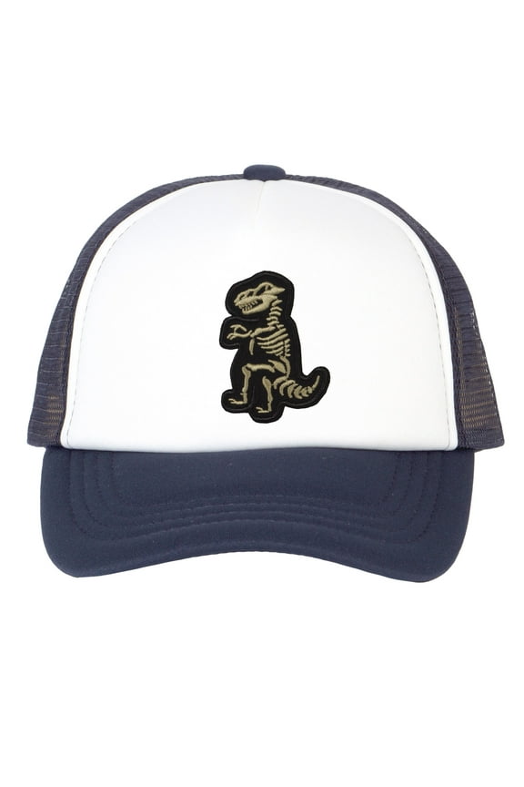 Top Headwear Boys Girls T-Rex Dinosaur Hat - Youth Dino Skeleton Snapback Trucker Cap, Navy/White