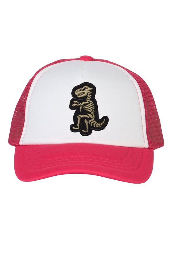 Top Headwear Boys Girls T-Rex Dinosaur Hat - Youth Dino Skeleton Snapback Trucker Cap, Pink/White