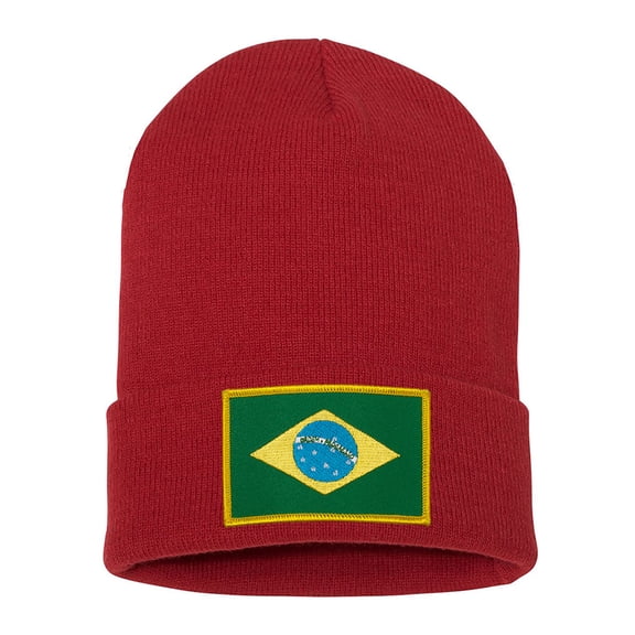 Top Headwear Brazil Beanie - Men's Womens Long Winter Cuff Beanie Cap, Red