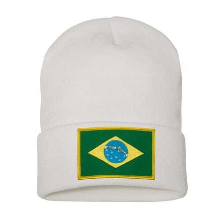 Top Headwear Brazil Beanie - Men's Womens Long Winter Cuff Beanie Cap, White
