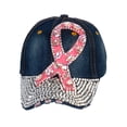 thumbnail image 1 of Top Headwear Breast Cancer Awareness Pink Ribbon Studded Baseball Cap - Dark Denim, 1 of 4