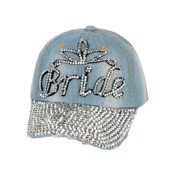 Top Headwear Bride Studded Shiny Hat - Women's Denim Rhinestone Baseball Cap, Denim