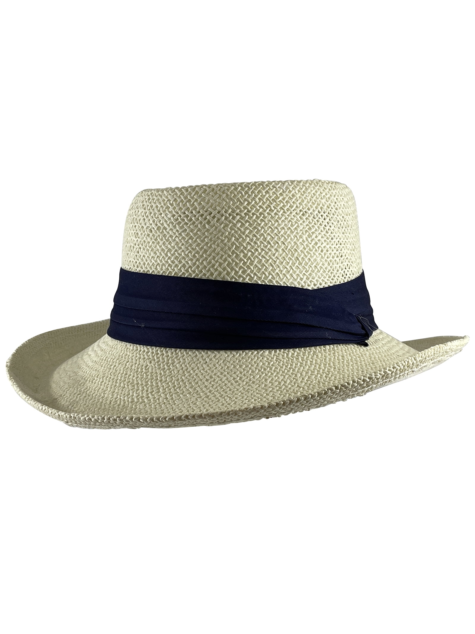 Top Headwear Broad Band Straw Fedora Sun Hat - Ivory 