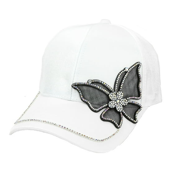 Top Headwear Butterfly Stone Patch Fashion Cap - White
