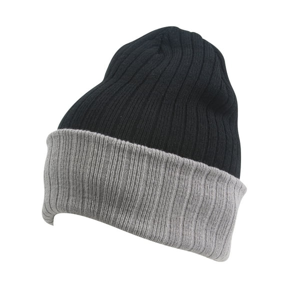 Top Headwear Cable Knit Long Winter Beanie - Black/Grey