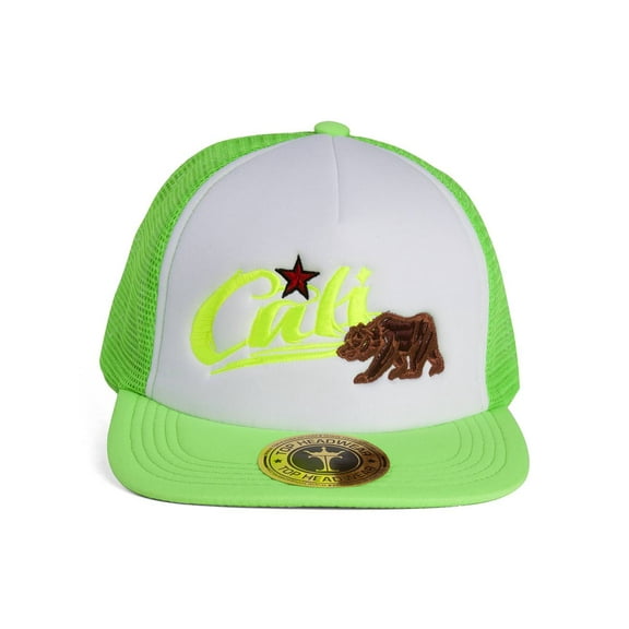 Top Headwear Cali Bear Trucker Hat - White/Neon Green