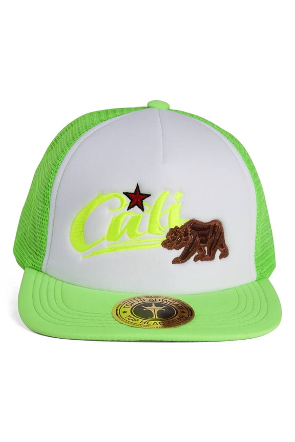 Top Headwear Cali Bear Trucker Hat - White/Neon Green