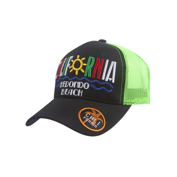 Top Headwear California Beach Adjustable Trucker Hat - Redondo Beach - Black/Green