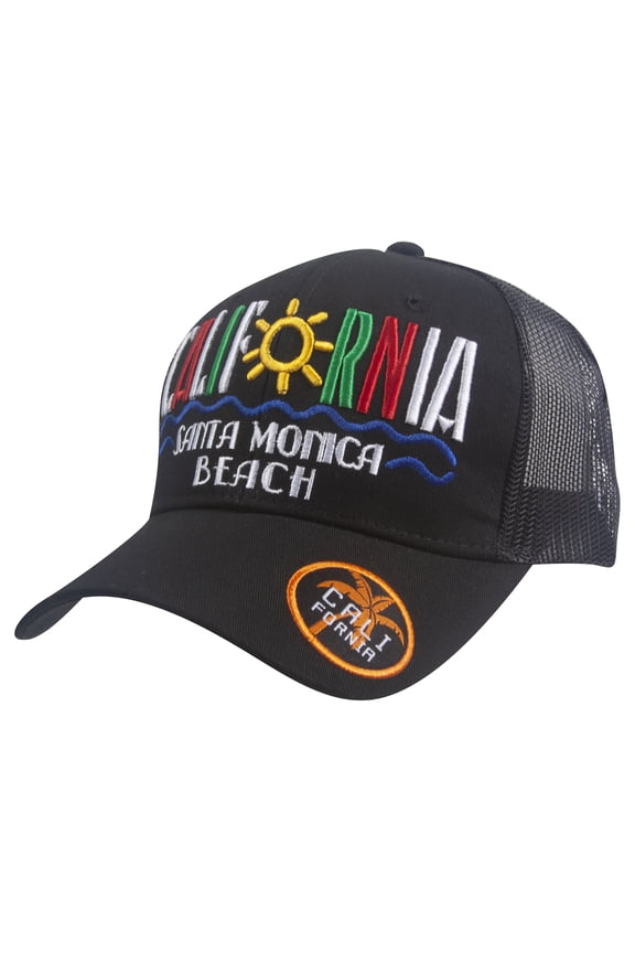 Top Headwear California Beach Adjustable Trucker Hat - Santa Monica Beach - Black