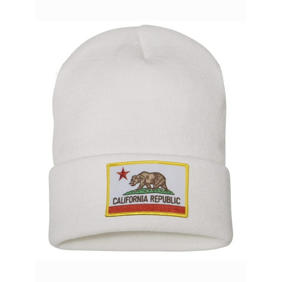 Top Headwear California Cali Beanie - Men's Womens Long Winter Cuff Beanie Cap, White