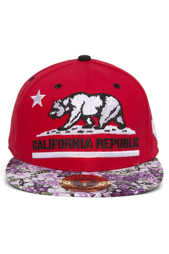 Top Headwear California Republic Flag Snapback - Floral - Red/White