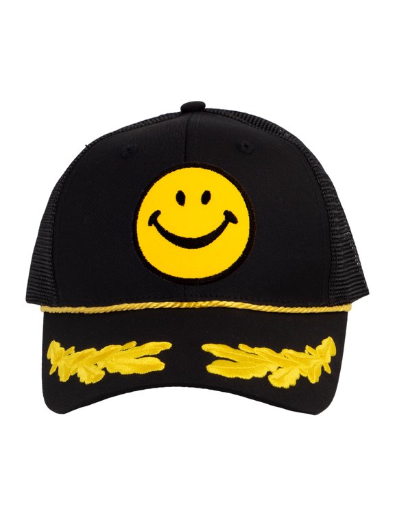 Top Headwear Captain Hat Smile Face Trucker Cap, Black