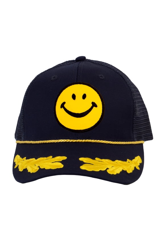 Top Headwear Captain Hat Smile Face Trucker Cap, Navy