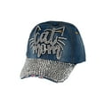 thumbnail image 1 of Top Headwear Cat Mom Rhinestone Distressed Denim Baseball Cap - Denim, 1 of 4