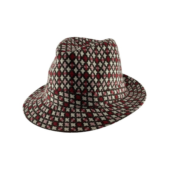 Top Headwear Checker Plaid Fedora Hat - Red/Pink/White